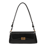 Midnight Grace – Luxe Black PU Leather Underarm & Crossbody Bag with Gold Elegance