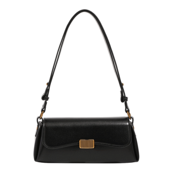 Midnight Grace – Luxe Black PU Leather Underarm & Crossbody Bag with Gold Elegance